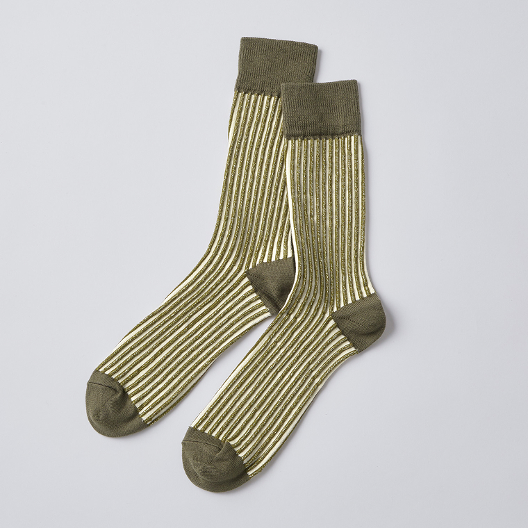 Organic Striped Float Knitting Socks カーキー
