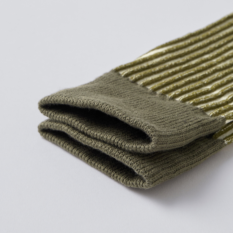 Organic Striped Float Knitting Socks カーキー