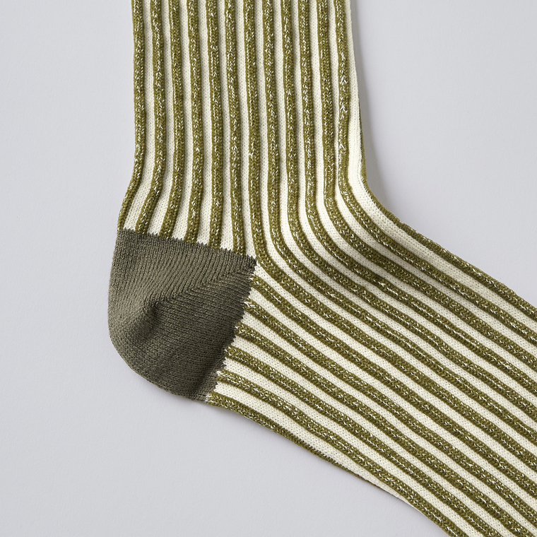 Organic Striped Float Knitting Socks カーキー