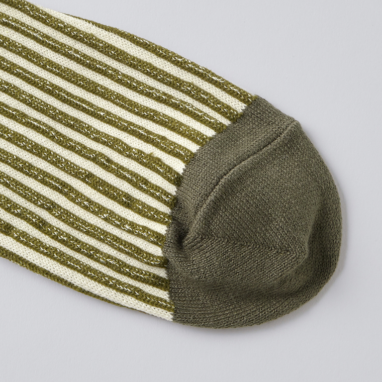 Organic Striped Float Knitting Socks カーキー